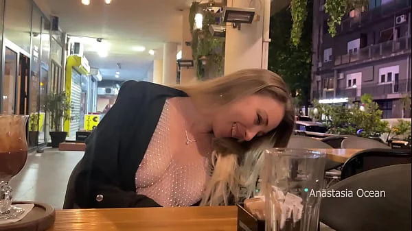 My perfect first date with flashing boobs in public. Topless in outdoor cafe.