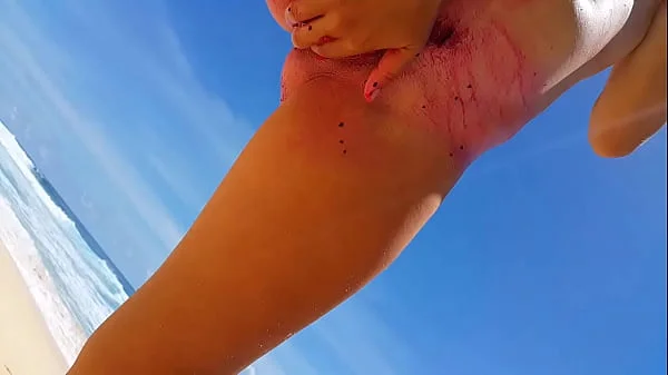 Body fruit paint n Butt plug flashing on Oceanic Beach