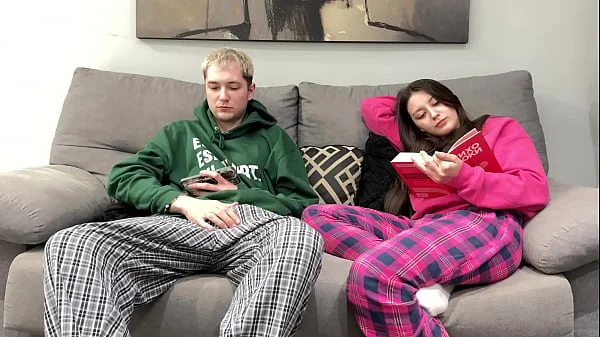 Step Brother Watch Porn and Jerk Off Next To Step Sister! But She Decide Handjob Him Instead Reading Boring Book