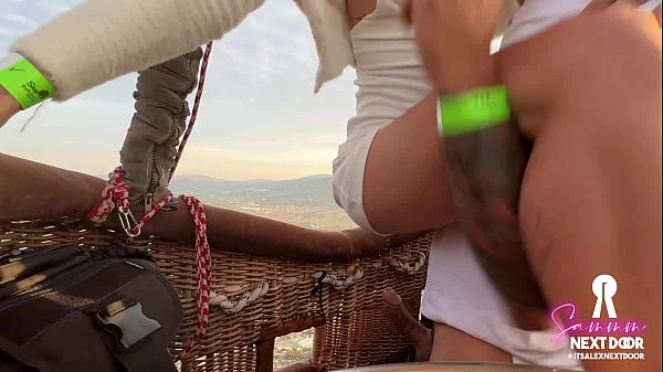 Passionate sunrise sex (she swallows) over pyramids in an air balloon