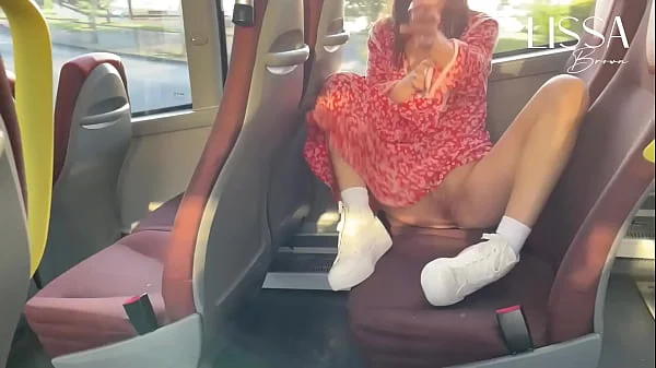 Hot woman shows off and touches herself on public bus