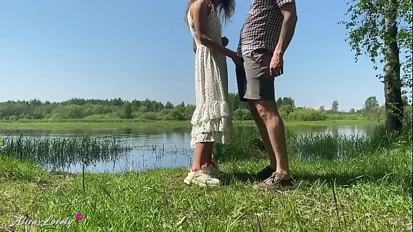 Passionate Sex of a Teen Amateur Couple by a Summer Lake Outdoor