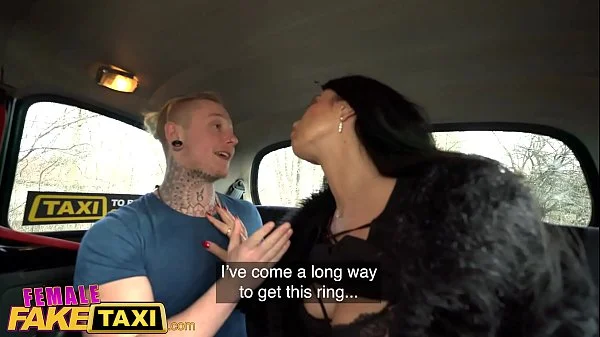 Female Fake Taxi Sexy MILF in black suspenders convinces him to cheat on his fiance