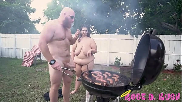 BBW Babe Rose Kush Licks Nipples While Old Man BBQ