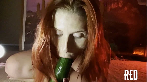 Redhead Rides A Long Cucumber