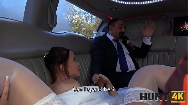 HUNT4K. Random passerby scores luxurious bride in the wedding limo